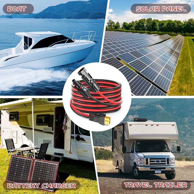6FT 10AWG XT60 Solar Charging Cable, GIBBAB Solar Panel Connector to XT60 Extension Charge Adapter Cable with Caps & Wire Ties for LiFePO4 Battery RV Portable Power Station Generator