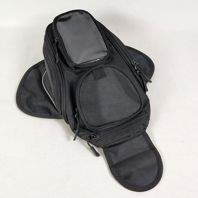 Motorcycle Tank Bag - Water Resistant Motorbike Bag | Magnetic & Strap Mount | 6.7 Inch Capacity | Black Oxford Cloth | 12.6x7.09x5.12 Inches | Powersports Tank Bag