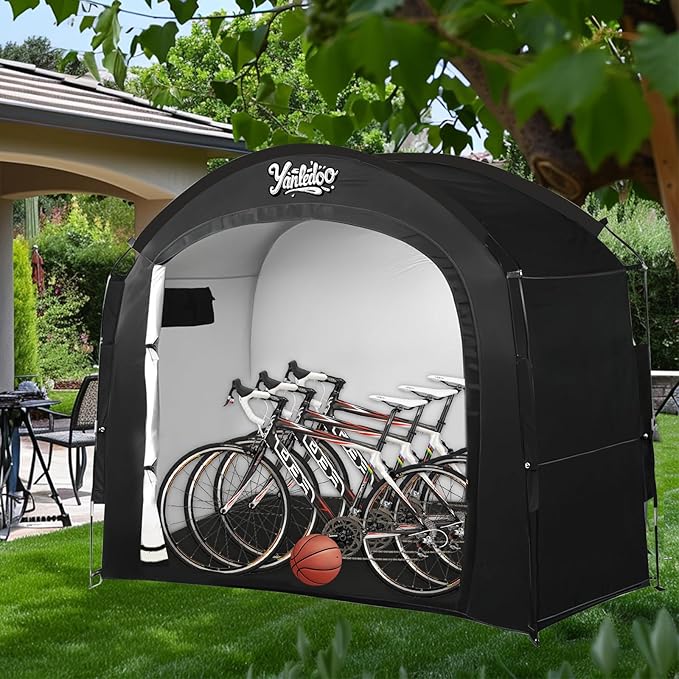 Bike Storage Tent, Outdoor Shed with Thick Waterproof Fabric, 30% More Top Space, Fits 2/3/4/5 Bikes or Tricycles, Easy Setup, Portable Cover for Garden Tools & Motorcycles