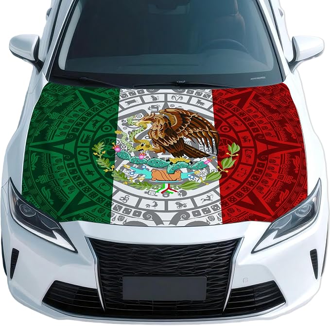 Mexico Flag Car Hood Cover, 4x5 Feet Car Bonnet Banner | Universal Fit, Elastic Polyester, Stretchable