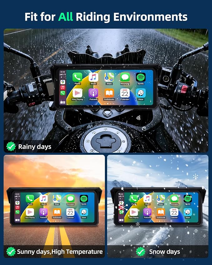 8.1" 4K Motorcycle CarPlay Screen w 4K Dash Cam Wireless Carplay Android Auto Screen for Motorcycle with GPS Navigation Voice Control WiFi Video Dual Bluetooth IPX7 Waterproof Wired Control