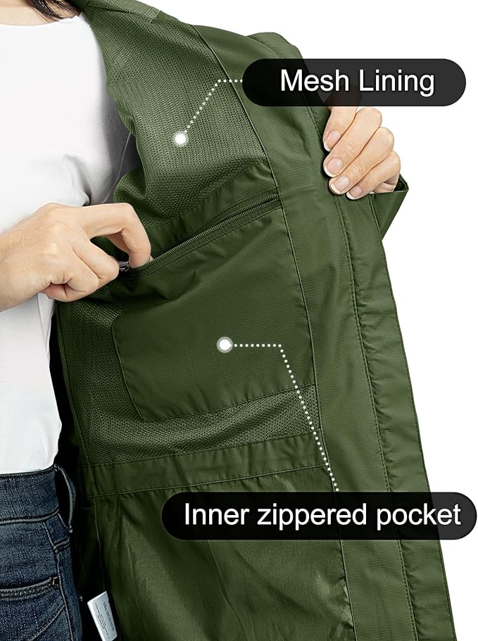 Outdoor Ventures Packable Rain Jacket Women Lightweight Waterproof Raincoat with Hood Cycling Bike Jacket