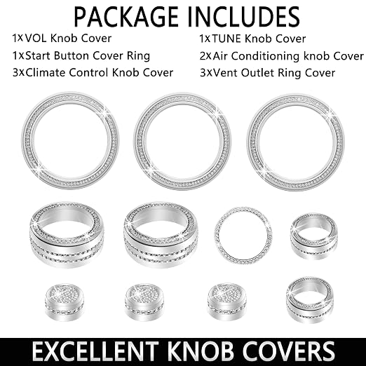 for Nissan Sentra 2025 2024 2020-2023 Accessories Knob Cover Set - Volume Tune Knob Covers, Air Conditioner, Air Vent Outlet Rings/Covers Push Start Stop Button Ring Trim for Sentra, 11Pcs (Bling)