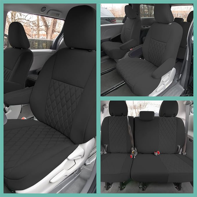 FH Group Custom Fit Car Seat Covers Specifically Made for 2011-2020 Toyota Sienna 7 Seater with Ultraflex Neoprene Water Resistant Automotive Seat Covers - Full Set Black