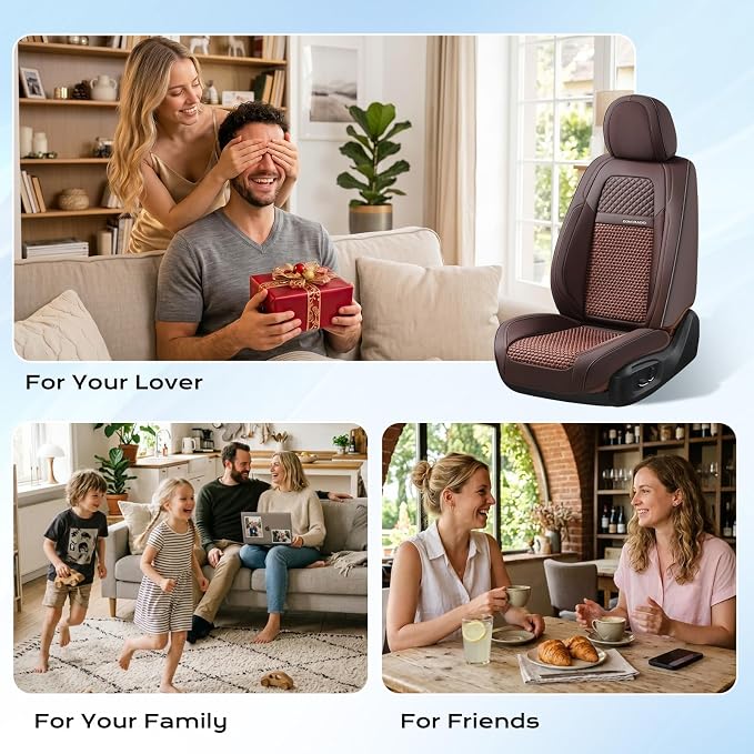 Coverado Car Seat Covers Full Set, 5 Seats Car Seat Protector, Leather Woven Universal Breathable Car Seat Cover Front Seats Back Seats, Car Seat Cushion Fit for Most Vehicles Brown