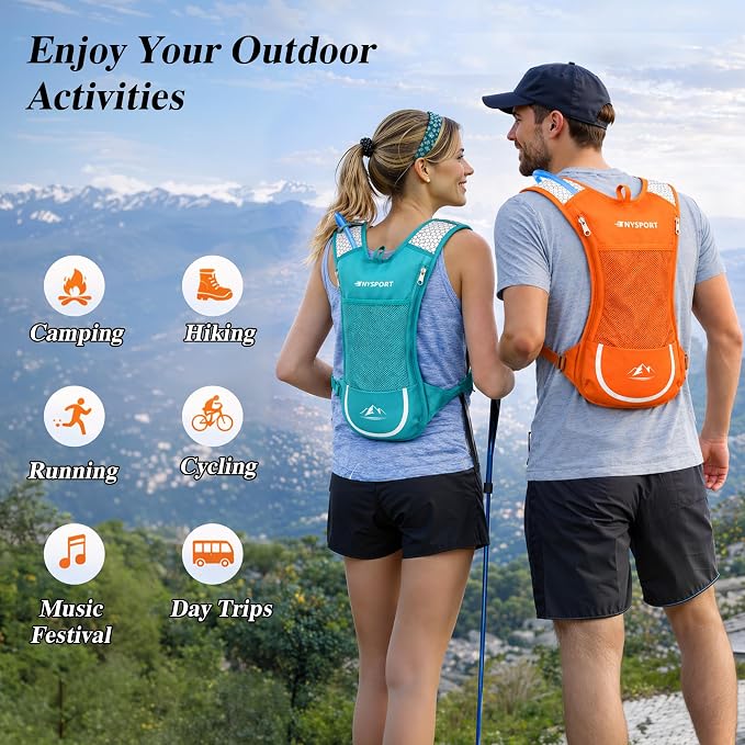 2 Pack Hydration Backpack Pack with 2L Hydration Bladder, TNYSPORT Lightweight Breathable Water Backpack with 3 Layer Pockets, Reinforced Shoulder Straps for Hiking Running Cycling