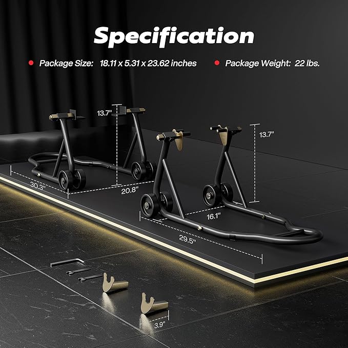 SPECSTAR Universal Motorcycle Stands, 882 Lbs Capacity Front Rear Wheels Lift Combo with U+L Adjustable Swingarm Spool, Heavy Duty Paddock Stands fit for BMW, Suzuki, Yamaha, Honda, Kawasaki, Black