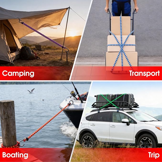 42 Pack Premium Bungee Cords with Hooks, Heavy Duty Outdoor Bungee Cords Assorted Sizes18, 24", 30", 36", 48" Bungie Cord Bundle for Camping Truck Tent Tarp Cargo Securing