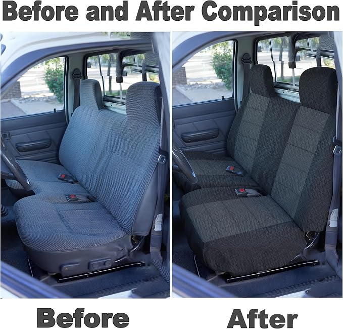 Bench Seat Covers for Toyota Pickup 1987 1988 1989 1990 1991 1992 1993 1994 Heavy Duty Cloth Protector Interior Accessories,Molded Headrest with Small Notch Machine Washable, Black