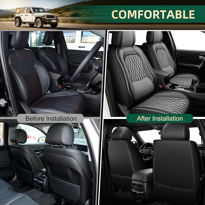 Seat Covers Compatible with Dodge Challenger 2008-2025 - Front Set - Faux Leather Lumbar Support Seat Cover Waterproof Seat Protector (Black & Grey)