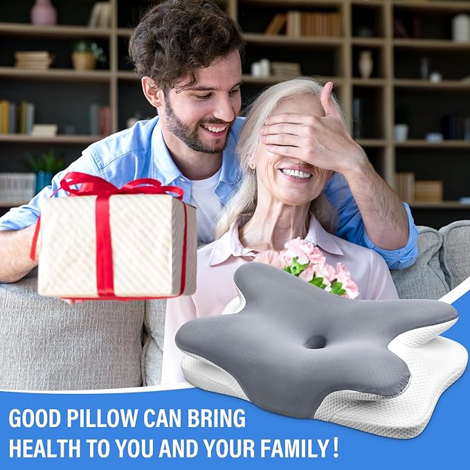 Cervical Neck Pillow, Ergonomic Memory Foam Pillows for Neck Pain Relief with Breathable Pillowcase, Adjustable Contour Neck Support Pillow for Side Back Stomach Sleepers (Gray)