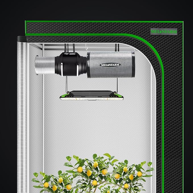 MELONFARM 4 Inch Air Carbon Filter Smelliness Control with Australia Virgin Charcoal, Odor Removal for Grow Tent, Inline Fan, 8' Ducting, Cooling & Vent Cover Included, Insulated Flange 4" x 11"