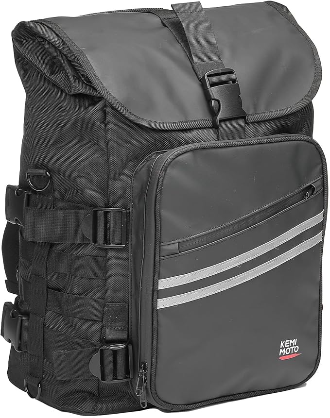 KEMIMOTO Motorcycle Sissy Bar Bag 30L Motorcycle Tail Travel Luggage Bag with Waterproof Rain Cover for Trip Camping Outdoor Motorbike with 4 Straps 1 Shoulder Strap