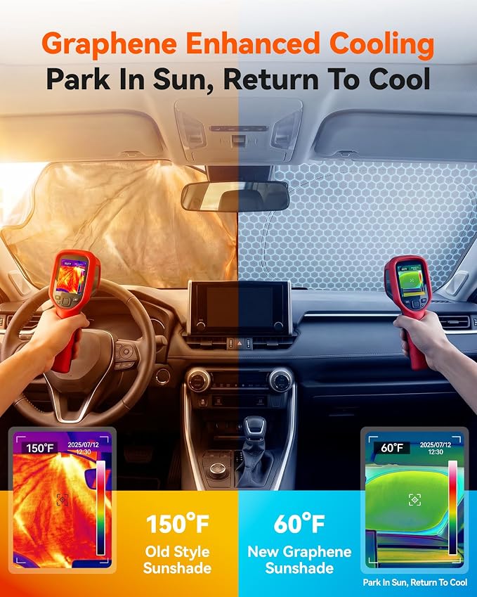 WOLFBOX Foldable Car Windshield Sun Shade, Maximum UV & Heat Shield Front Window Sunshade Visor Protector for SUV Trucks Sedans (Graphene, 64''x34'')