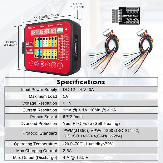 ECU Circuit Board Testing Tool on Bench, WOYO CTB007 Mobile with Built-in Resistor, OBD2 Diagnostic Tool, Digital Voltage of 16 PINs, Automotive CAN Tester Box, Support DC and Battery Power