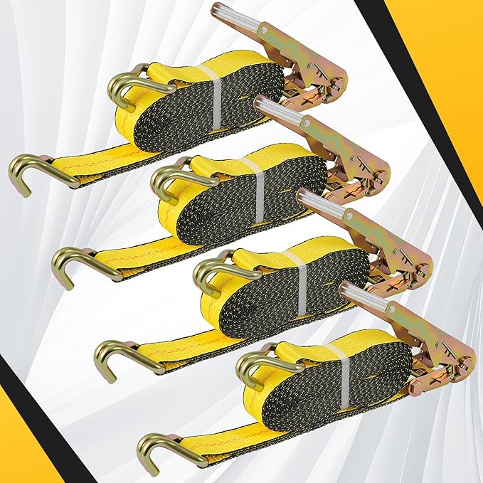 4 Pack 2" x27' Ratchet Strap Tie Down Straps 10000LB Break Strength J Hook Heavy Duty Cargo Ratchet Straps TieDowns 3,333LB Working Load Limit