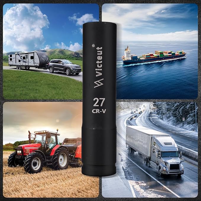1-Inch Drive 27mm Extra Deep Impact Socket,8-Inch (200mm) Long,6-Point Truck&Trailer&Tractor Wheel Nut Socket, Heat Treated Cr-V Alloy Steel, One-Piece Forged, No Torque Loss