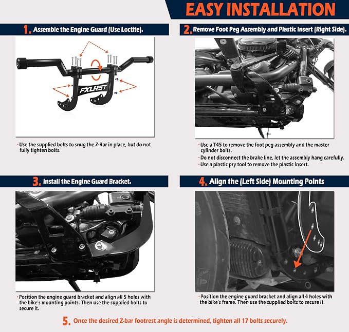 Adjustable Ergonomics 360° Rotating Engine Guard 1-1/4" Heavy Duty Crash Bar for Harley Softail Low Rider/Street Bob/Low Rider S/Low Rider ST 2018-2026 (Engine Guard)