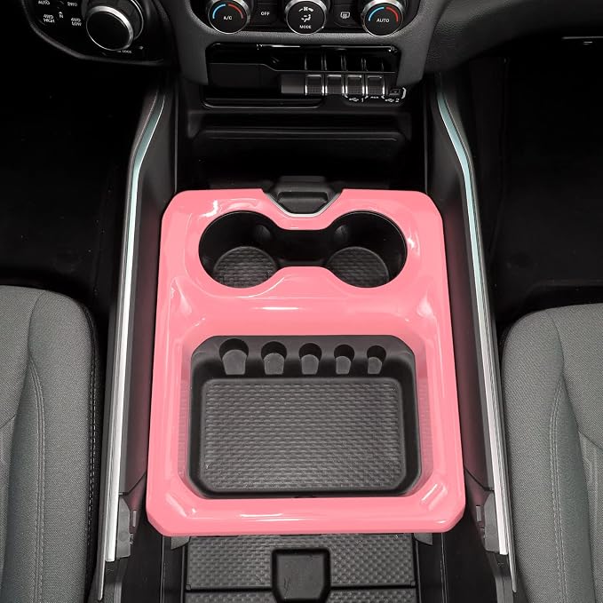 RT-TCZ for Dodge RAM Pink Center Console Cup Holder Panel Trim Cover for Dodge RAM 2018 2019 2020 2021 2022 2023 Pink Interior Accessories
