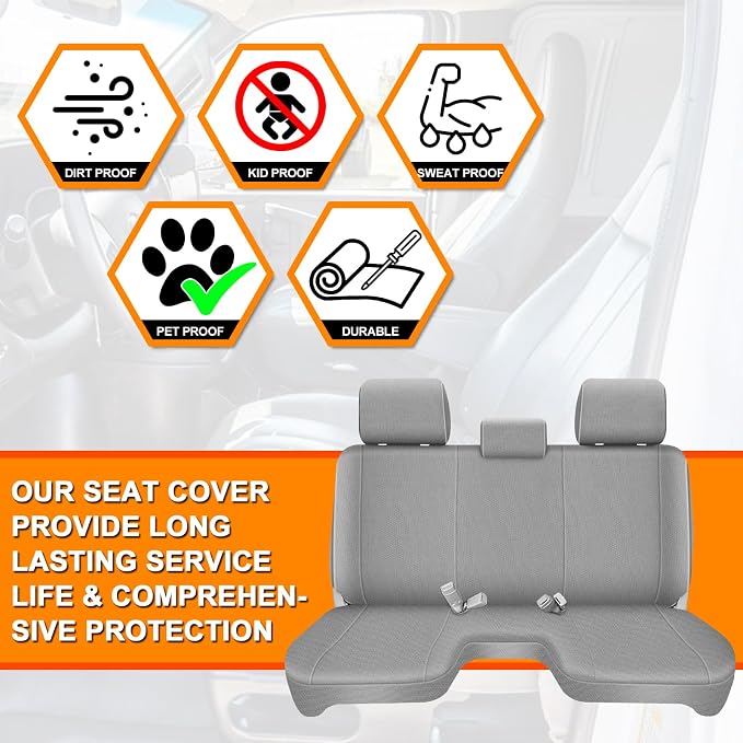 Knitted Truck Seat Cover Compatible with 2005-2014 Toyota Tacoma, Front Bench Seat Cover with Large Notched, Gray
