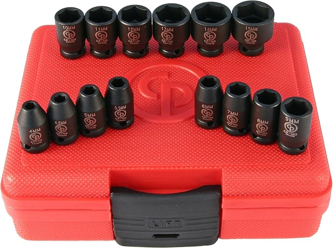 Chicago Pneumatic SS2114-1/4 Inch Square Drive, Metric, Standard, 6 Point, Impact Socket Set (14 PCS)