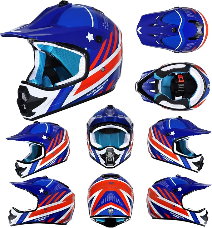 Youth Dirt Bike Helmet DOT Approved, Kids Motocross Full Face Helmet with Adjustable Goggles Riding Gloves & Storage Bag, Off-Road Sport Gear Set for Boys Girls ATV UTV