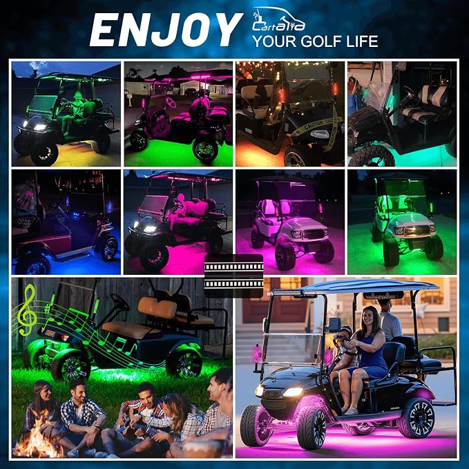 2 Pack 1FT Golf Cart Front Rail Whip Lights, LED Light Bluetooth App & Remote Control, Spiral RGB Music Chasing Lighted with Turn Reverse Brake Signal for 36V/48V/72V (Included DC Converter)
