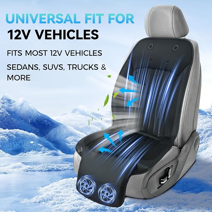 Cooling Car Seat Cover,12V AC Ventilated Front Seat Cushion with Auto Start Stop & Memory Function, Breathable Mesh Cooling Seat Pad for Driver Seat, Universal Fit for Cars SUV Truck,Black,1 Pack