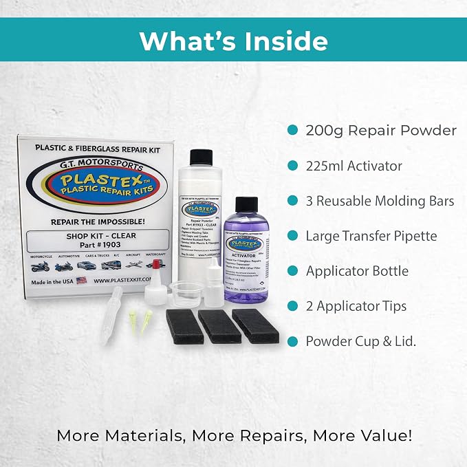 Plastex Plastic Repair Kits - Easily Glue, Repair or Remake Broken Plastic, Fiberglass, Wood & More! (XL Clear Kit)