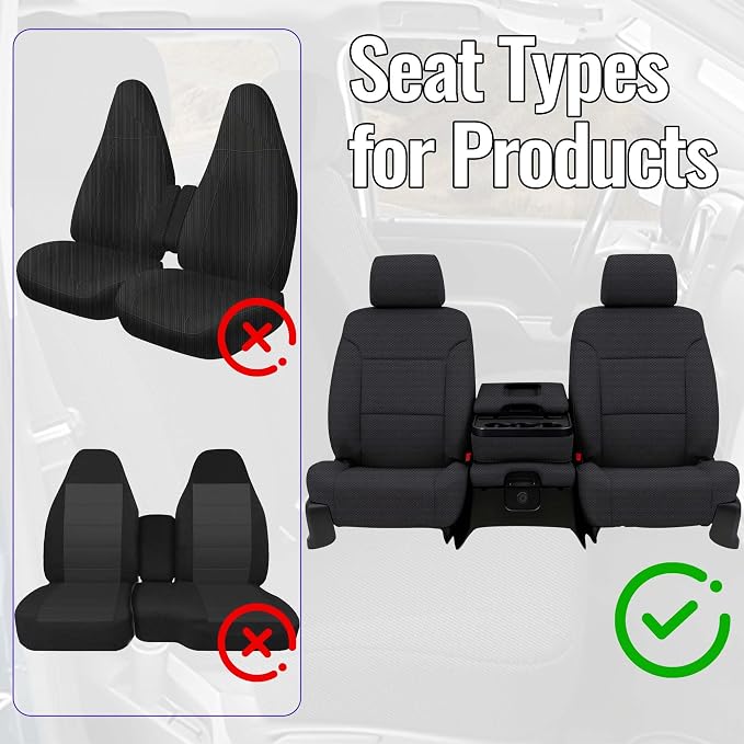 Seat Covers for Chevy Silverado & GMC Sierra 1500 2014 2015 2016 2017 2018 Front Foam Padded Heavy-Duty Automotive Seat Cover Set - Black