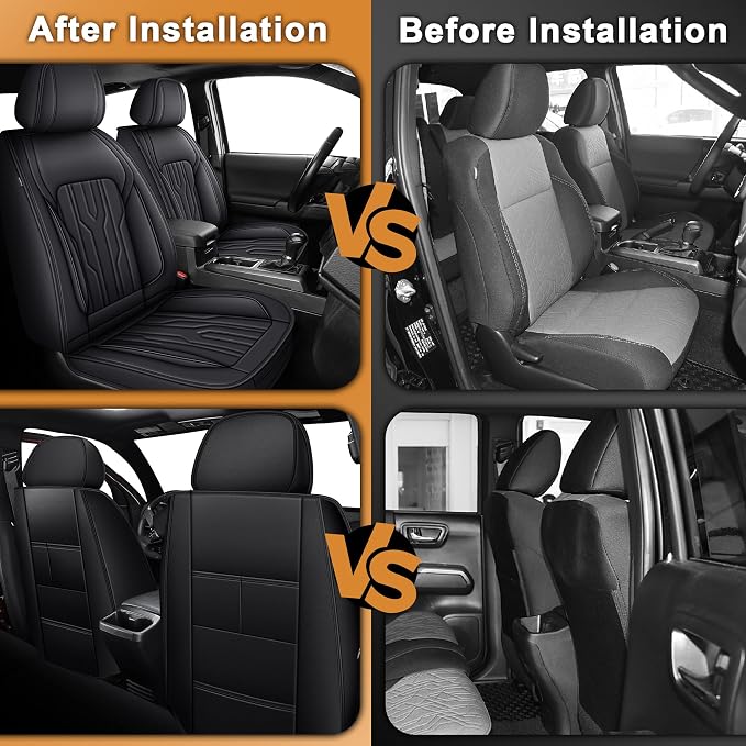 Front Seat Covers Fit for 2024 2025 2026 Toyota Tacoma Double Crew Cab Waterproof Leather Seat Protectors Super Duty (Black)