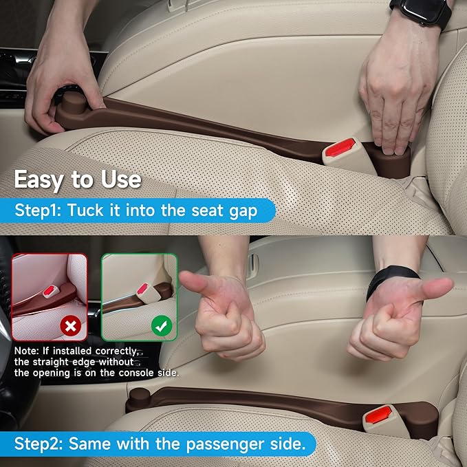 Givifive Car Seat Gap Filler Set of 2, 3IN1 Seat Side Gap Filler Plug with Storage Slot & Hook Function, Soft Foam Universal Fit Car SUV Truck Fill Gap Between Seats Console Organizer(Standard Brown)