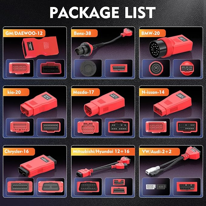Autel OBD Adapter Kit with Blow-Molded Carrying Case, 11 Pcs OBD Connectors Compatible with All Autel Scanner Tablet Device