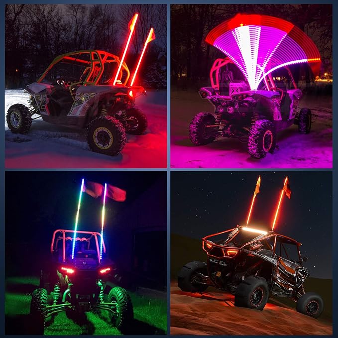 Nilight - TL-27 2PCS 4FT Spiral RGB Led Whip Light with Spring Base Chasing Light RF Remote Control Lighted Antenna Whips for Can am ATV UTV RZR Polaris Dune Buggy Offroad Truck