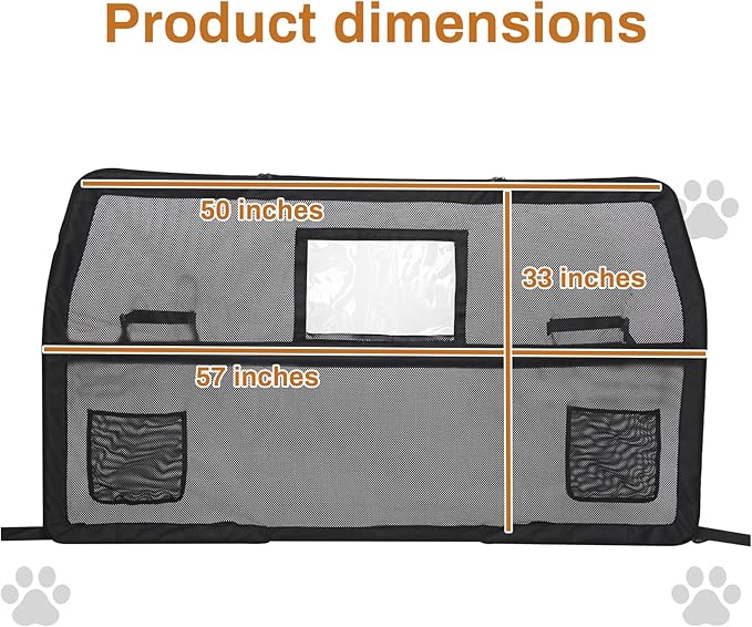 57" Wide Dog Car Barrier with Window & Steel Frame, Universal Fit for Cars, Sedans,SUVs,and Trucks, Car Barrier for Escape-Proof, Vehicle Gate for Dog Travel