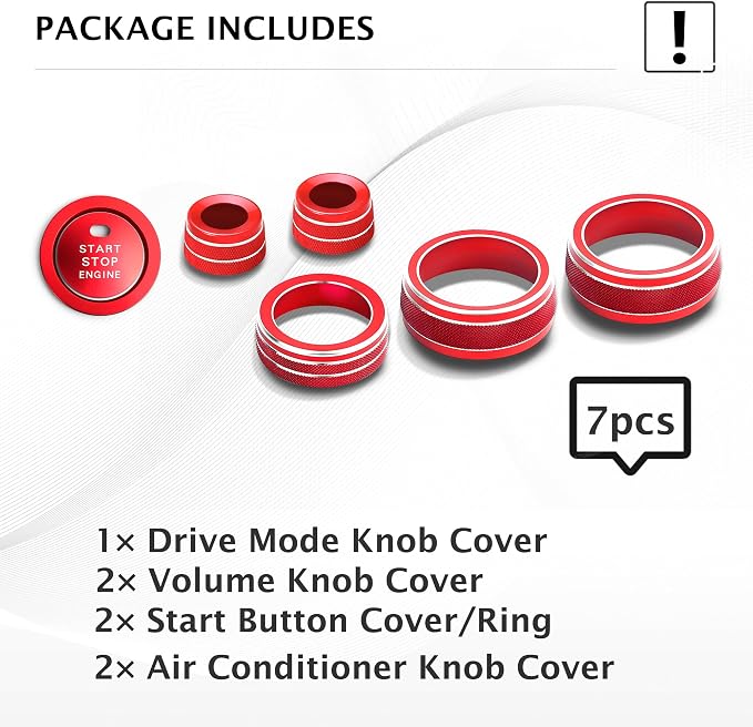 for Toyota RAV4 Hybrid/Plug-in Hybrid Accessories 2019 2020 2021 2022 2023 2024 2025, 7-Piece Aluminum Alloy Knob Cover Trim Kit - Push Start Button, AC, Volume & Drive Mode (Red)