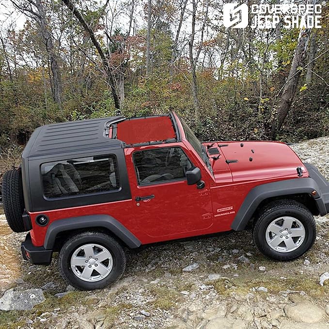 JK Sun Shade Top Compatible with Jeep Wrangler 4 Door 2007 to 2018 Sunshade Sunroof Bikini Cover Blocks UV Wind Noise Cherry Red Mesh for Front