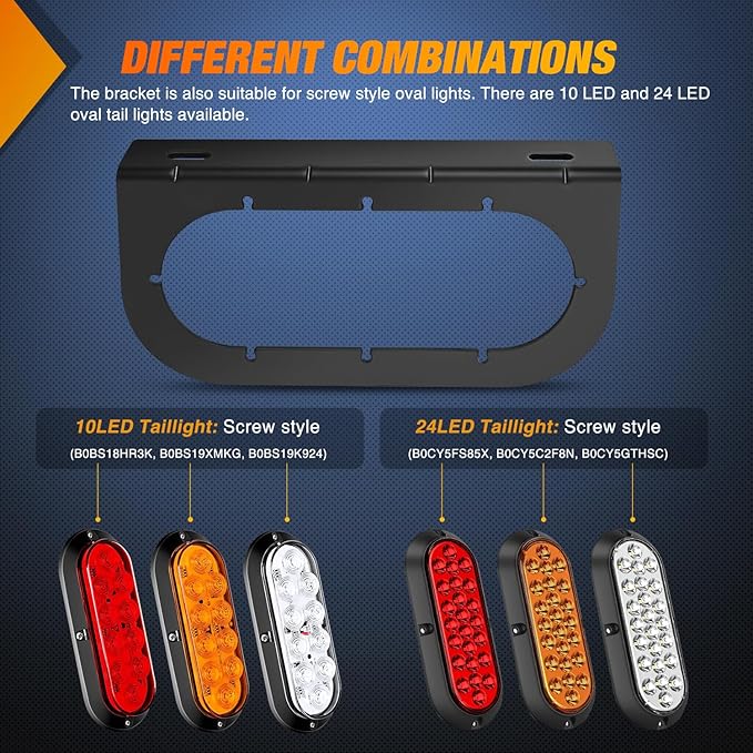 Nilight 6 Inch Oval Trailer Tail Light 2 PCS Red Brake Stop Amber Left Right Turn Signals Lights with Flush Mount Grommets Plugs Mounting Brackets for RV Truck Luggage Rack