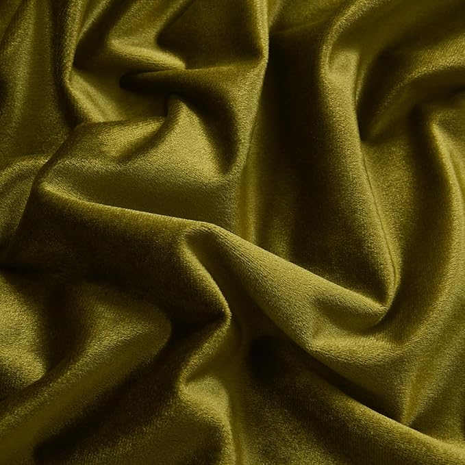 Roslynwood Luxury Soft Olive Velvet Curtains 63 inches Long Back Tab Thermal Insulated Blackout Window Drapes for Living Room/Bedroom/Dining Room, W52 x L63, 2 Panels