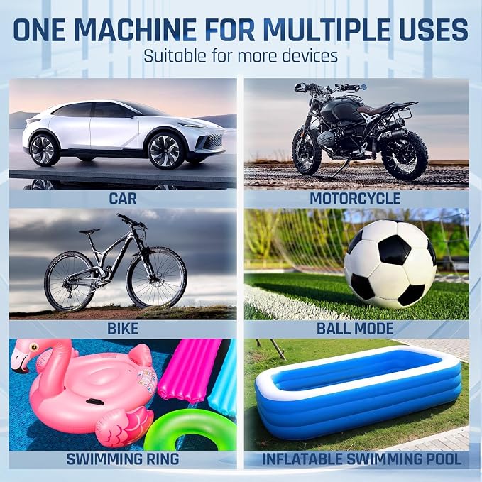 Tire Inflator Portable Air Pump, Cordless Air Compressor for Car Tires, Electric Pump for Ball, Bicycle, Motorcycle