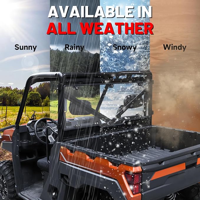 StarknightMT Tool-Less Quick Release Rear Windshield Compatible with 2017-2026 Polaris Ranger XP 1000 / Crew, 1000, 900, Clear PC Back Window with Weather Strip, Rattle-Free
