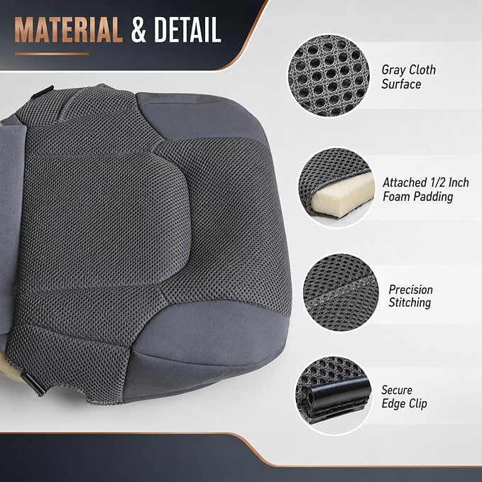 FZJDSD Steel Gray #W Cloth Driver & Passenger Bottom & Top Replacement Seat Covers (4PCS) Compatible with Nissan Frontier S SV SE LE XE 2005-2019