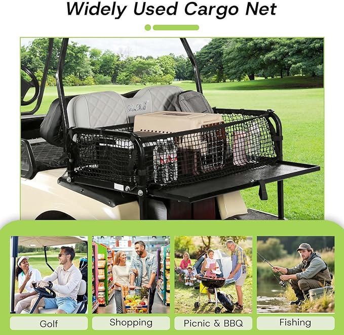 4 Passenger Golf Cart Cargo Net for Club Car EZGO Yamaha Adjustable Elastic Storage Net Black Washable Grocery Shopping Bag