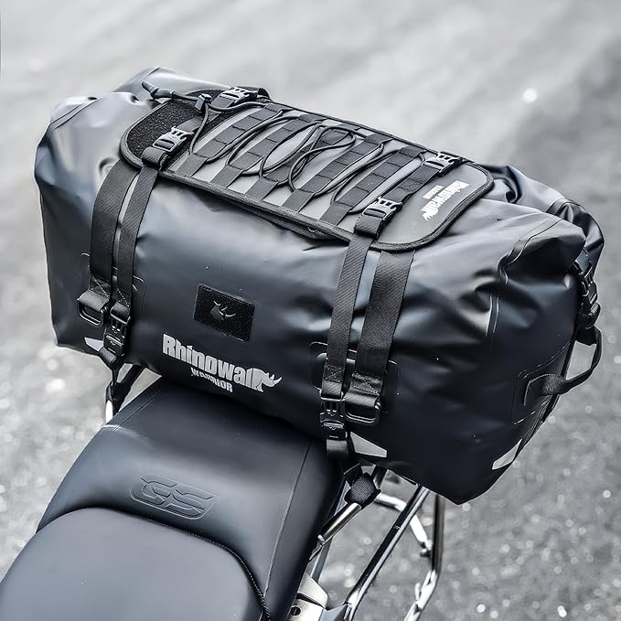 Rhinowalk Motorcycle Saddle Bag 65L – Extra-Large Waterproof Touring Tail Pack with MOLLE Expansion & Backpack Straps