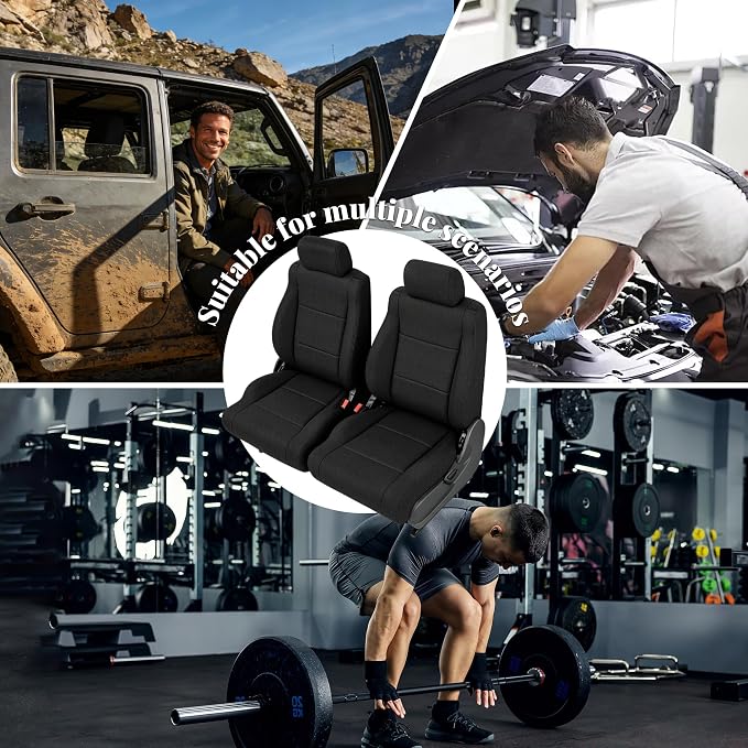 Custom Seat Covers for Jeep Wrangler Unlimited 4-Door 2008 2009 2010 Heavy Duty Cloth Protector Interior Accessories,Waterproof & Machine Washable, Foam Padded - Black(Front)