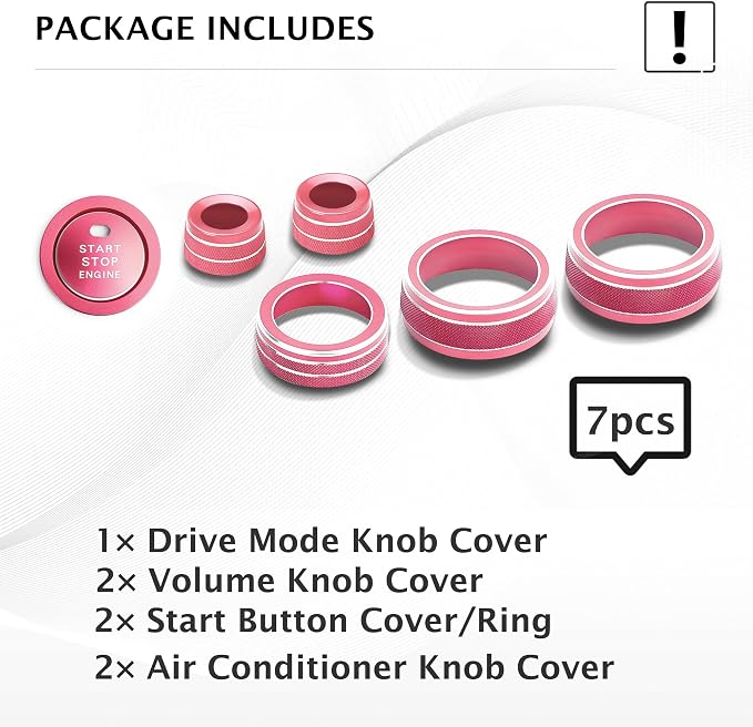 for Toyota RAV4 Hybrid/Plug-in Hybrid Accessories 2019 2020 2021 2022 2023 2024 2025, 7-Piece Aluminum Alloy Knob Cover Trim Kit - Push Start Button, AC, Volume & Drive Mode (Pink)