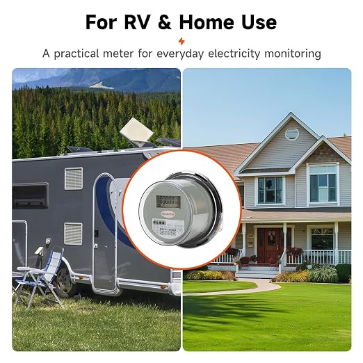 240V Digital Electric Meter, 2 Wire KWH Watt Meter for RV & Home, LCD Energy Usage Monitor, 0.5 Accuracy, Easy-to-Read Power Consumption Meter