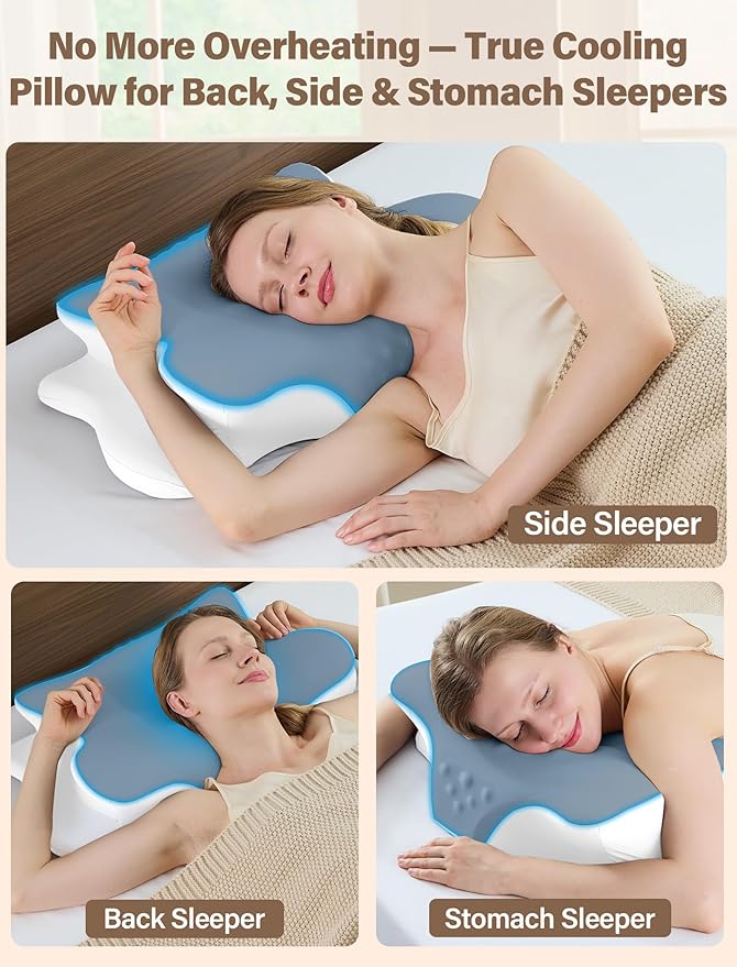 Cervical Neck Pillow for Pain Relief – Ergonomic Memory Foam Pillow for Side Sleeper Contour Orthopedic Bed Pillow for Neck Support with Cooling Cover – Ideal Christmas Birthday Gift - Dark Blue