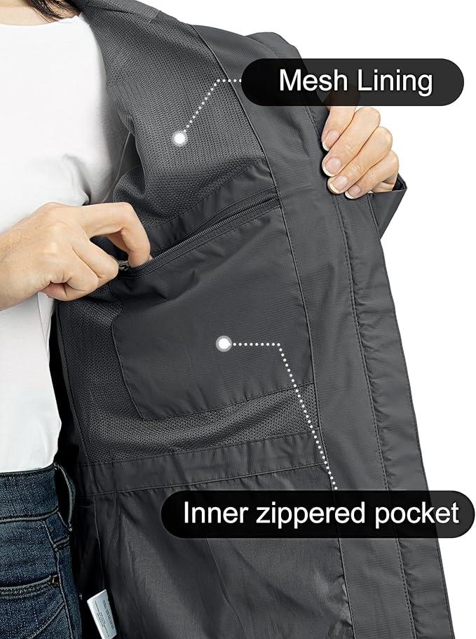 Outdoor Ventures Packable Rain Jacket Women Lightweight Waterproof Raincoat with Hood Cycling Bike Jacket