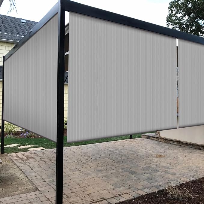 Coarbor Outdoor Roll up Shades Blinds for Porch Patio Shade Exterior Roller Window Shade Privacy Shade Screen for Deck Pergola Gazebo 4'W x 15'L Gray